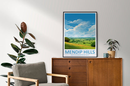 Mendip Hills Travel Print Wall Art Mendip Hills Wall Hanging Home Decor Mendip Hills Gift Art Lovers Wall Art AONB Print Travel Poster