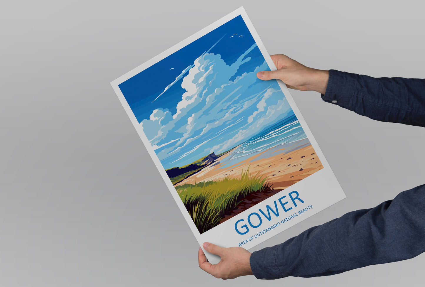 Gower Peninsula Travel Print Wall Art Gower Peninsula Wall Hanging Home Decor Gower Peninsula Gift Art Lovers Wall Art AONB Print