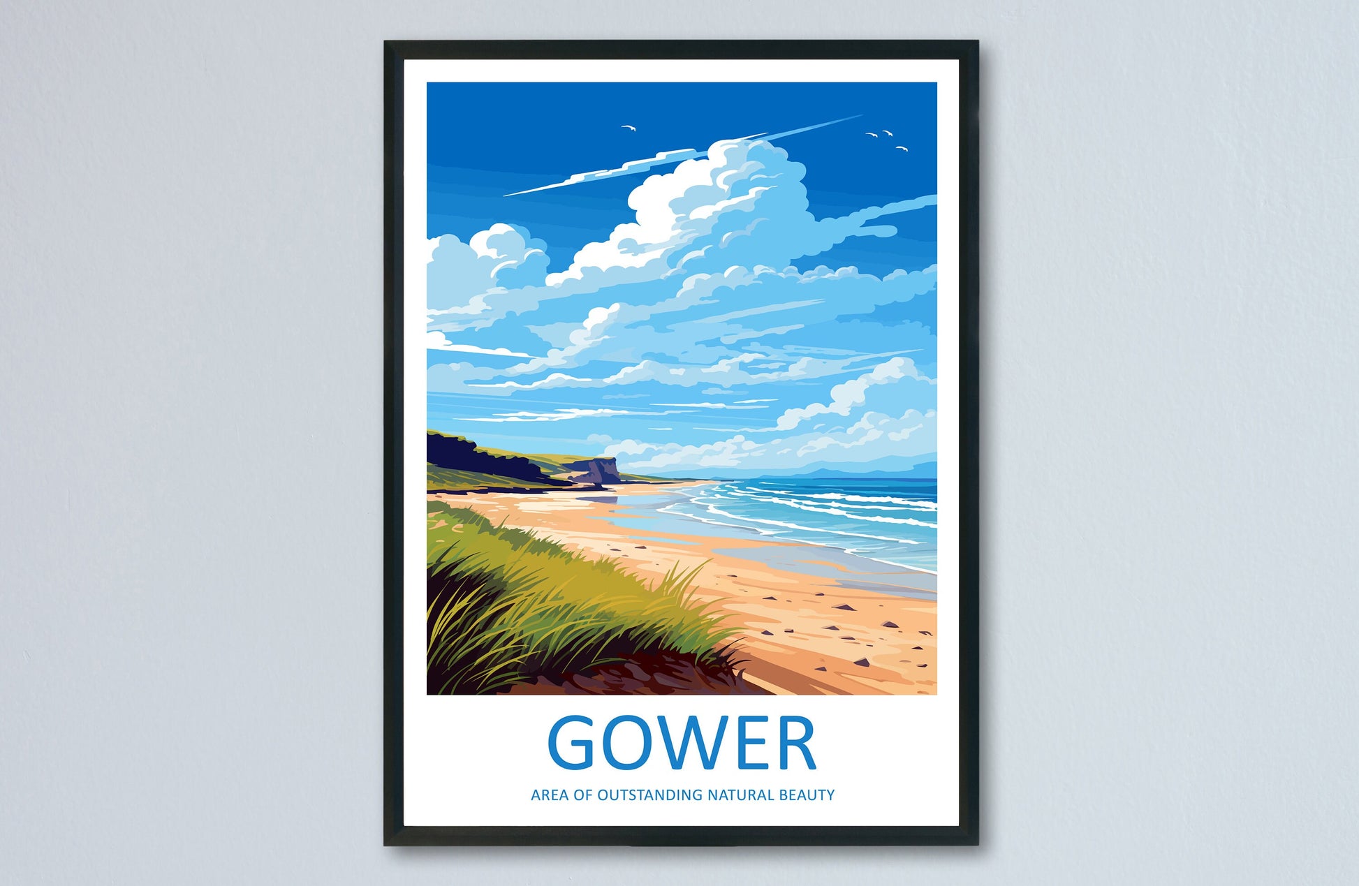 Gower Peninsula Travel Print Wall Art Gower Peninsula Wall Hanging Home Decor Gower Peninsula Gift Art Lovers Wall Art AONB Print
