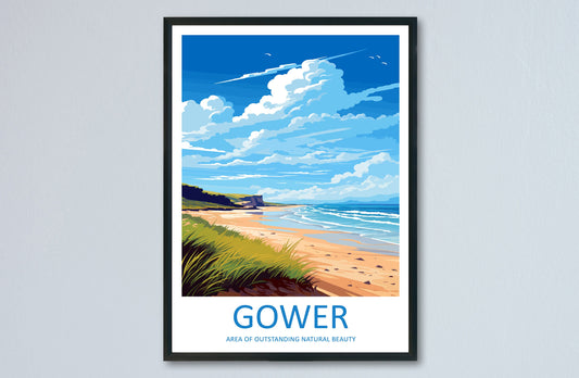 Gower Peninsula Travel Print Wall Art Gower Peninsula Wall Hanging Home Decor Gower Peninsula Gift Art Lovers Wall Art AONB Print