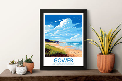 Gower Peninsula Travel Print Wall Art Gower Peninsula Wall Hanging Home Decor Gower Peninsula Gift Art Lovers Wall Art AONB Print