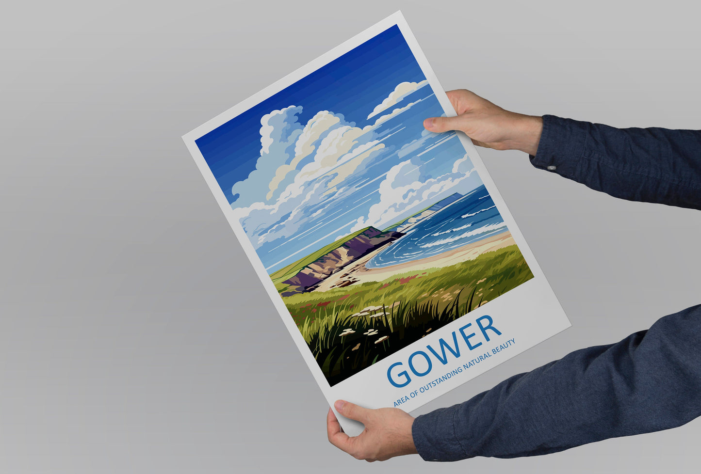 Gower Peninsula Travel Print Wall Art Gower Peninsula Wall Hanging Home Decor Gower Peninsula Gift Art Lovers Wall Art AONB Print