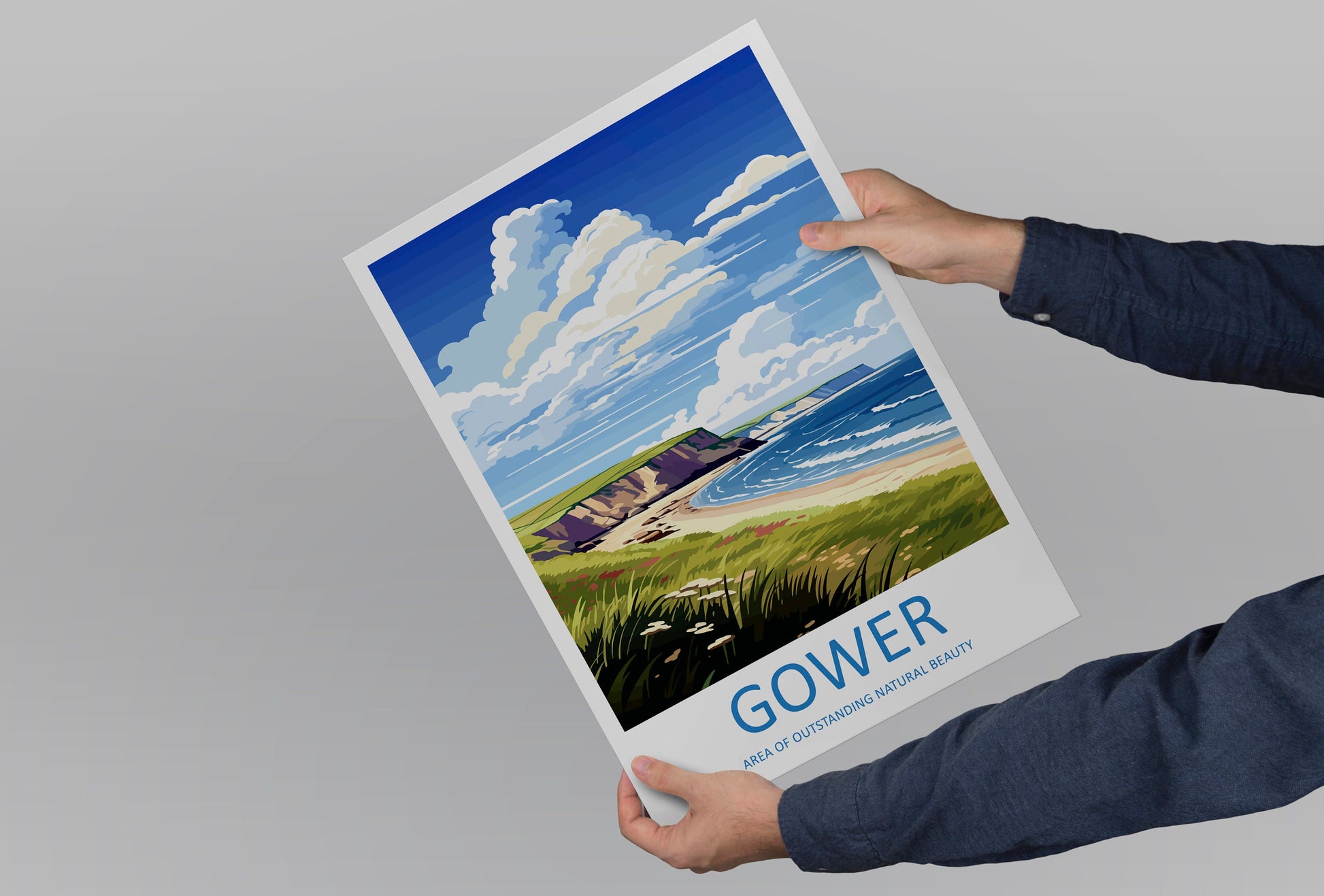 Gower Peninsula Travel Print Wall Art Gower Peninsula Wall Hanging Home Decor Gower Peninsula Gift Art Lovers Wall Art AONB Print