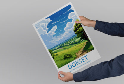 Dorset Travel Print Wall Art Dorset Wall Hanging Home Decor Dorset Gift Art Lovers Wall Art AONB Print