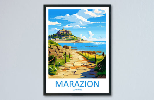 Marazion Travel Print Wall Art Marazion Wall Hanging Home Décor Marazion Gift Art Lovers Cornwall Art Marazion Wall Art