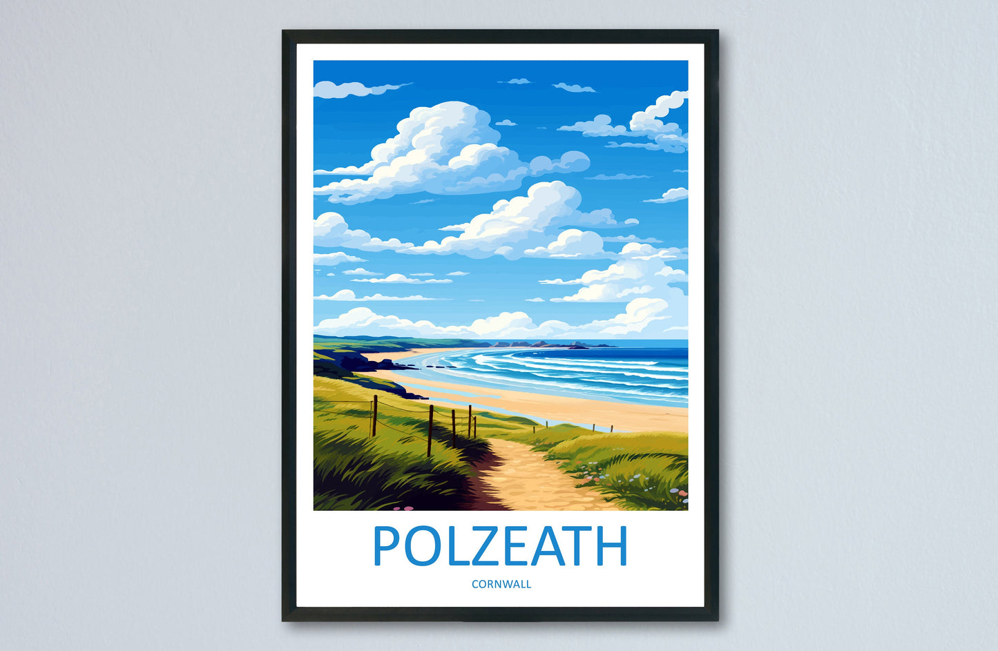 Polzeath Travel Print Wall Art Polzeath Wall Hanging Home Décor Polzeath Gift Art Lovers Cornwall Art Polzeath Wall Art Poster