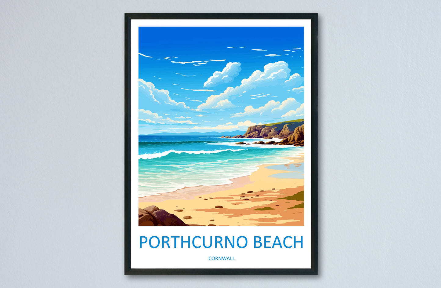 Porthcurno Beach Travel Print Wall Art Porthcurno Wall Hanging Home Décor Porthcurno Gift Art Lovers Cornwall Art Porthcurno Wall Art