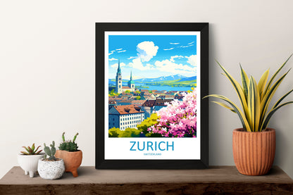 Zurich Travel Print Wall Art Zurich Wall Hanging Home Décor Zurich Gift Art Lovers Switzerland Art Lover Gift Zurich Travel Art