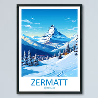 Zermatt Travel Print Wall Art Zermatt Wall Hanging Home Décor Zermatt Gift Art Lovers Ski Art Lover Gift Zermatt Print Skiing Zermatt Art