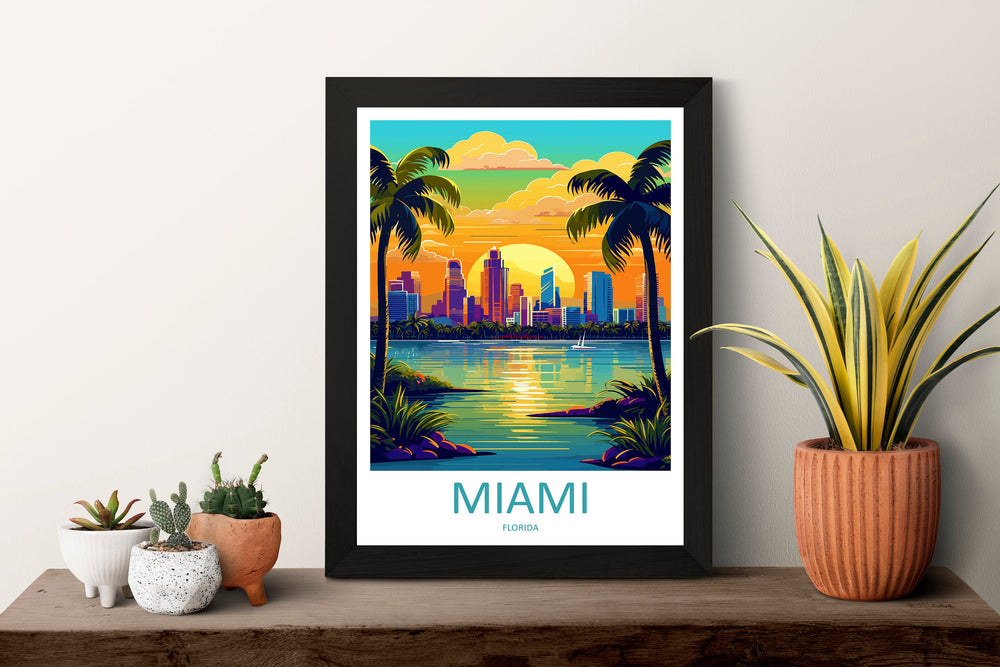 Miami Travel Print Wall Art Miami Wall Hanging Home Décor Miami Gift Art Lovers Florida Art Lover Gift Florida Print