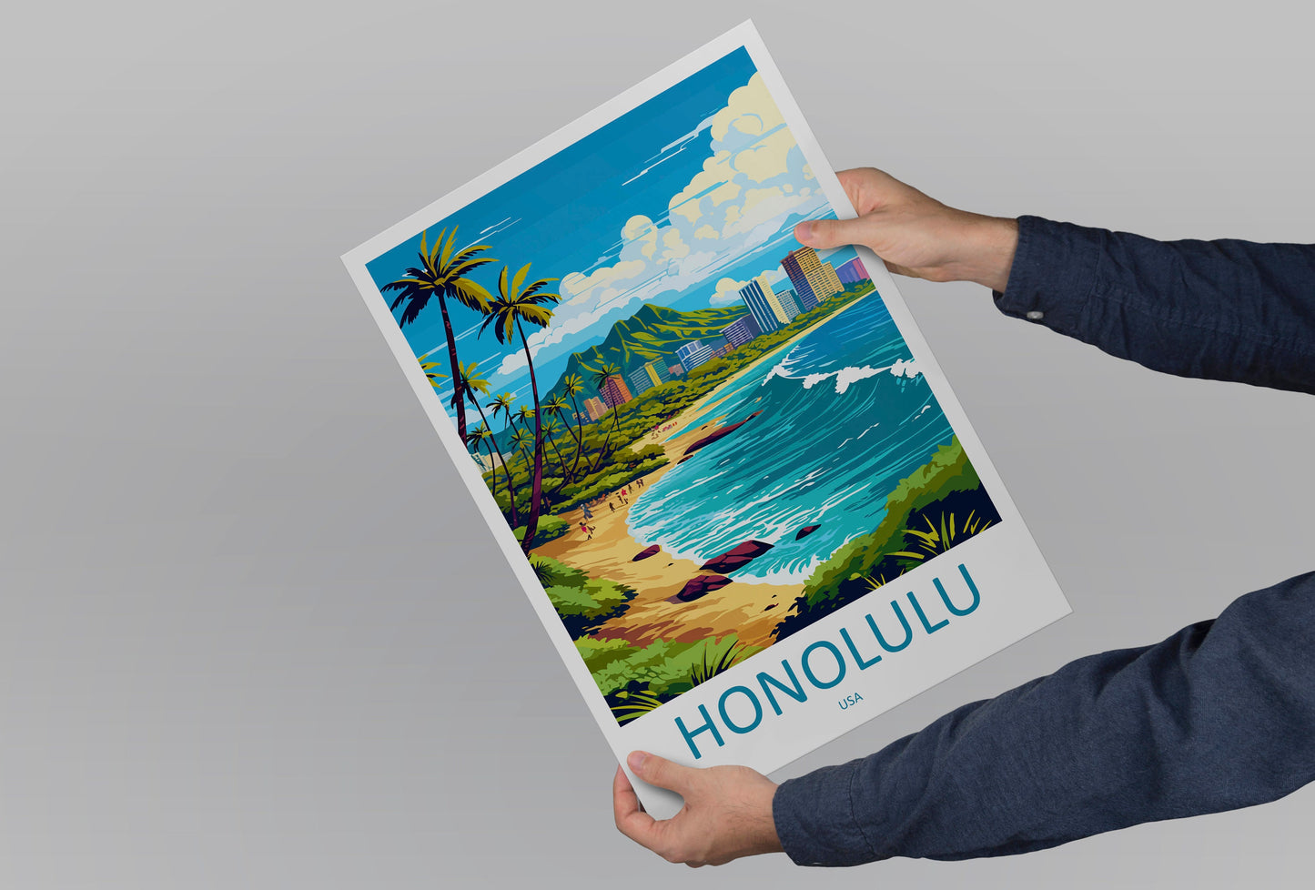 Honolulu Travel Print Wall Art Honolulu Wall Hanging Home Décor Honolulu Gift Art Lovers Hawaii Art Lover Gift Print Artwork