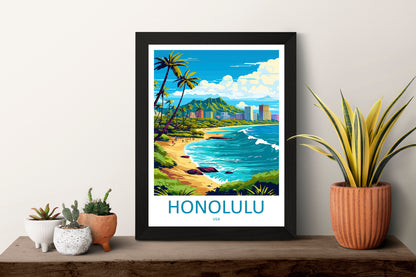 Honolulu Travel Print Wall Art Honolulu Wall Hanging Home Décor Honolulu Gift Art Lovers Hawaii Art Lover Gift Print Artwork