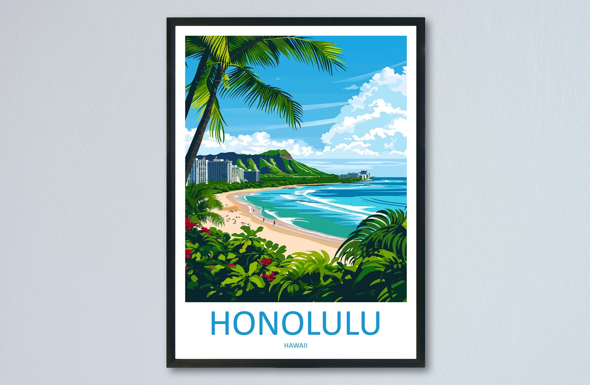 Honolulu Travel Print Wall Art Honolulu Wall Hanging Home Décor Honolulu Gift Art Lovers Hawaii Art Lover Gift Print Artwork