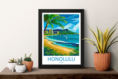 Honolulu Travel Print Wall Art Honolulu Wall Hanging Home Décor Honolulu Gift Art Lovers Hawaii Art Lover Gift Print Artwork