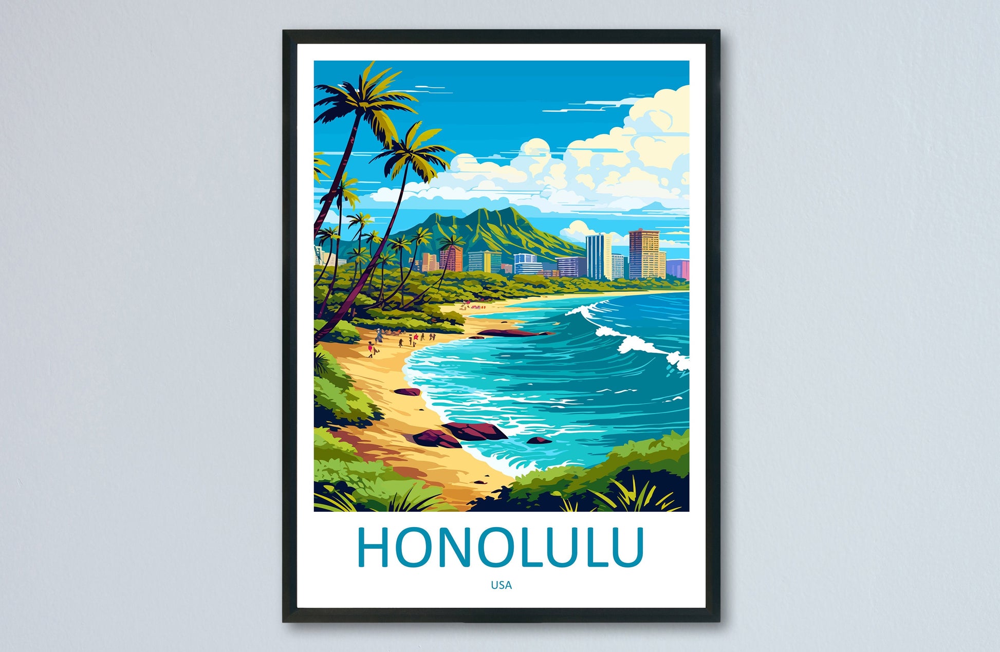 Honolulu Travel Print Wall Art Honolulu Wall Hanging Home Décor Honolulu Gift Art Lovers Hawaii Art Lover Gift Print Artwork