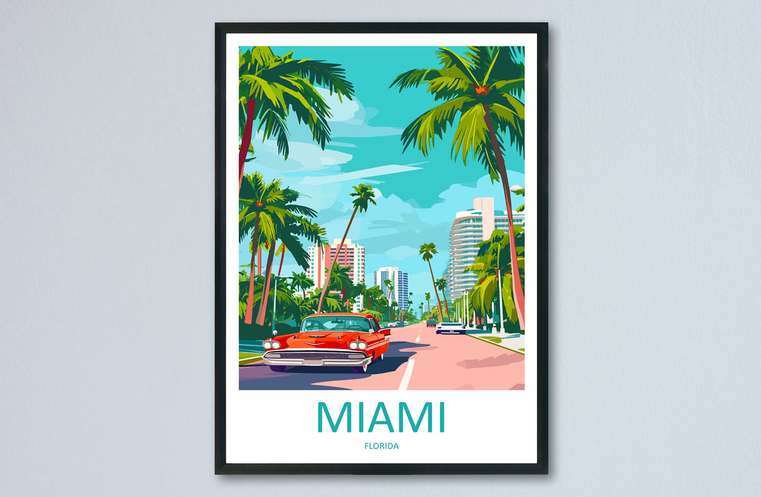 Miami Travel Print Wall Art Miami Wall Hanging Home Décor Miami Gift Art Lovers Florida Art Lover Gift Florida Print