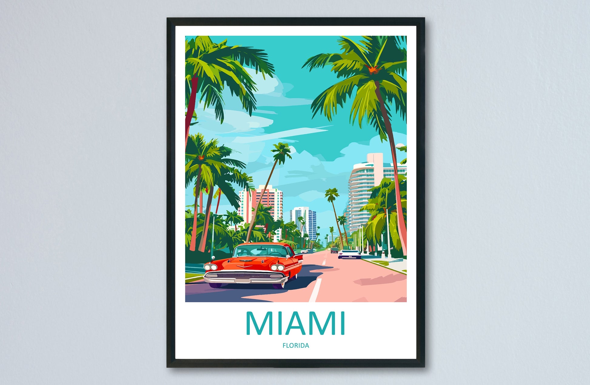 Miami Travel Print Wall Art Miami Wall Hanging Home Décor Miami Gift Art Lovers Florida Art Lover Gift Florida Print