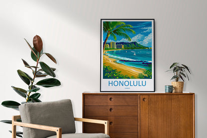 Honolulu Travel Print Wall Art Honolulu Wall Hanging Home Décor Honolulu Gift Art Lovers Hawaii Art Lover Gift Print Artwork