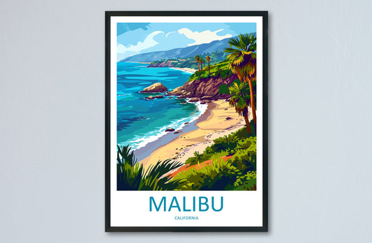 Malibu Travel Print Wall Art Malibu Wall Hanging Home Décor Malibu Gift Art Lovers California Art Lover Gift Malibu Decor