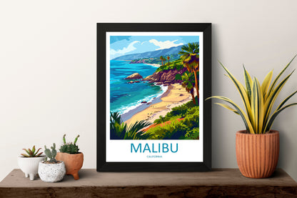 Malibu Travel Print Wall Art Malibu Wall Hanging Home Décor Malibu Gift Art Lovers California Art Lover Gift Malibu Decor