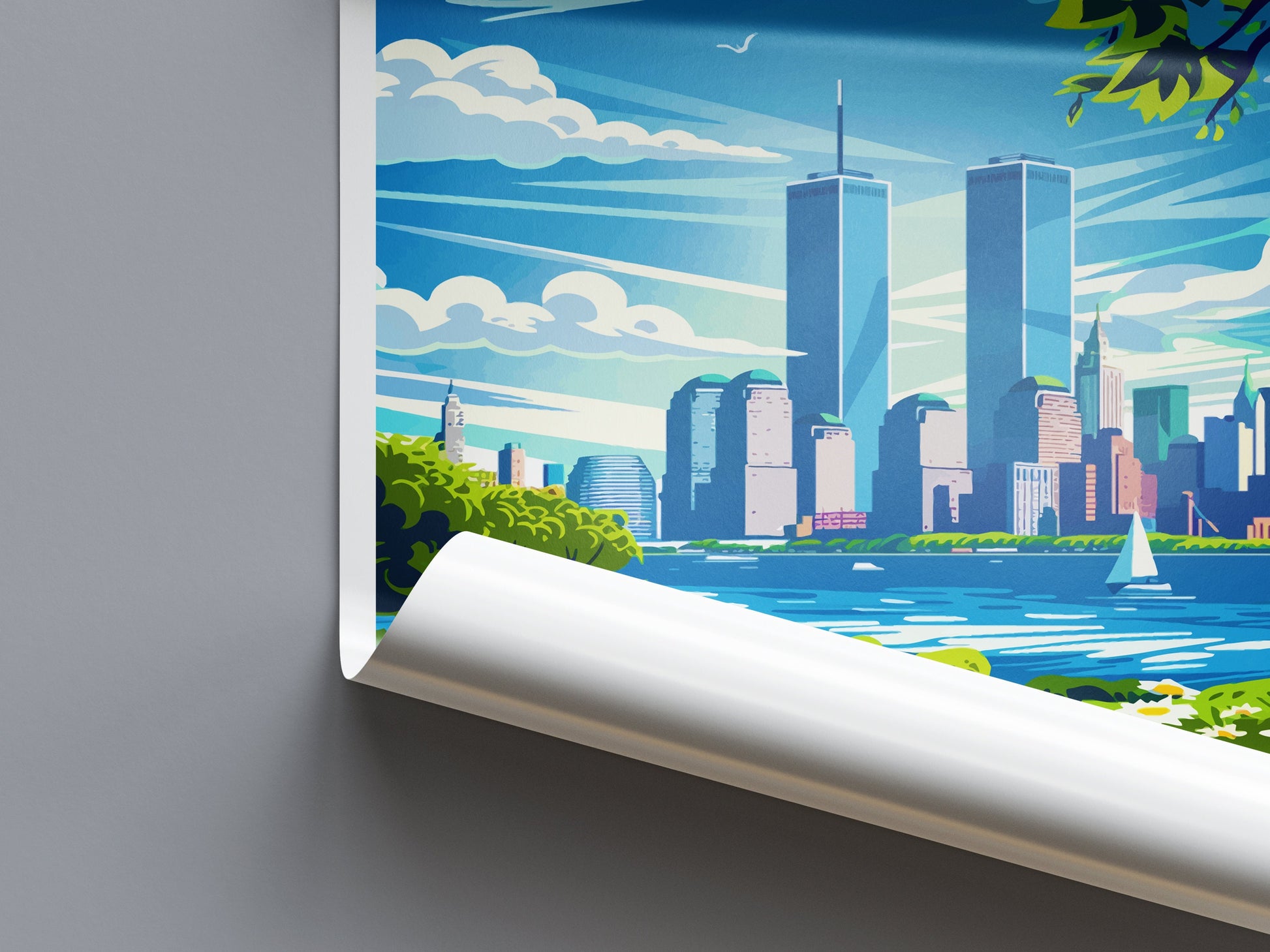 New York Twin Towers Retro Travel Print Wall Art New York Wall Hanging Home Décor New York Gift Art Lovers New York State Art Gift Lover