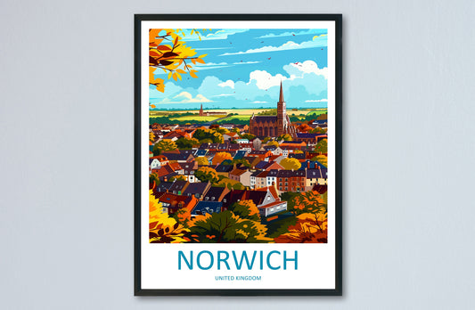 Norwich Travel Print Wall Art Norwich Wall Hanging Home Décor Norwich Gift Art Lovers England Art Lover Gift Norwich Travel Gift