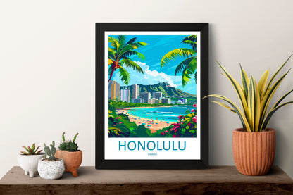 Honolulu Travel Print Wall Art Honolulu Wall Hanging Home Décor Honolulu Gift Art Lovers Hawaii Art Lover Gift Print Artwork