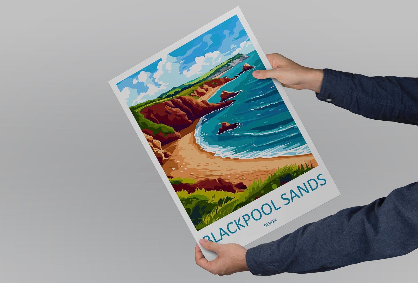 Blackpool Sands Travel Print Wall Art Blackpool Sands Wall Hanging Home Decor Blackpool Sands Gift Art Lovers Wall Art Devon Travel Art