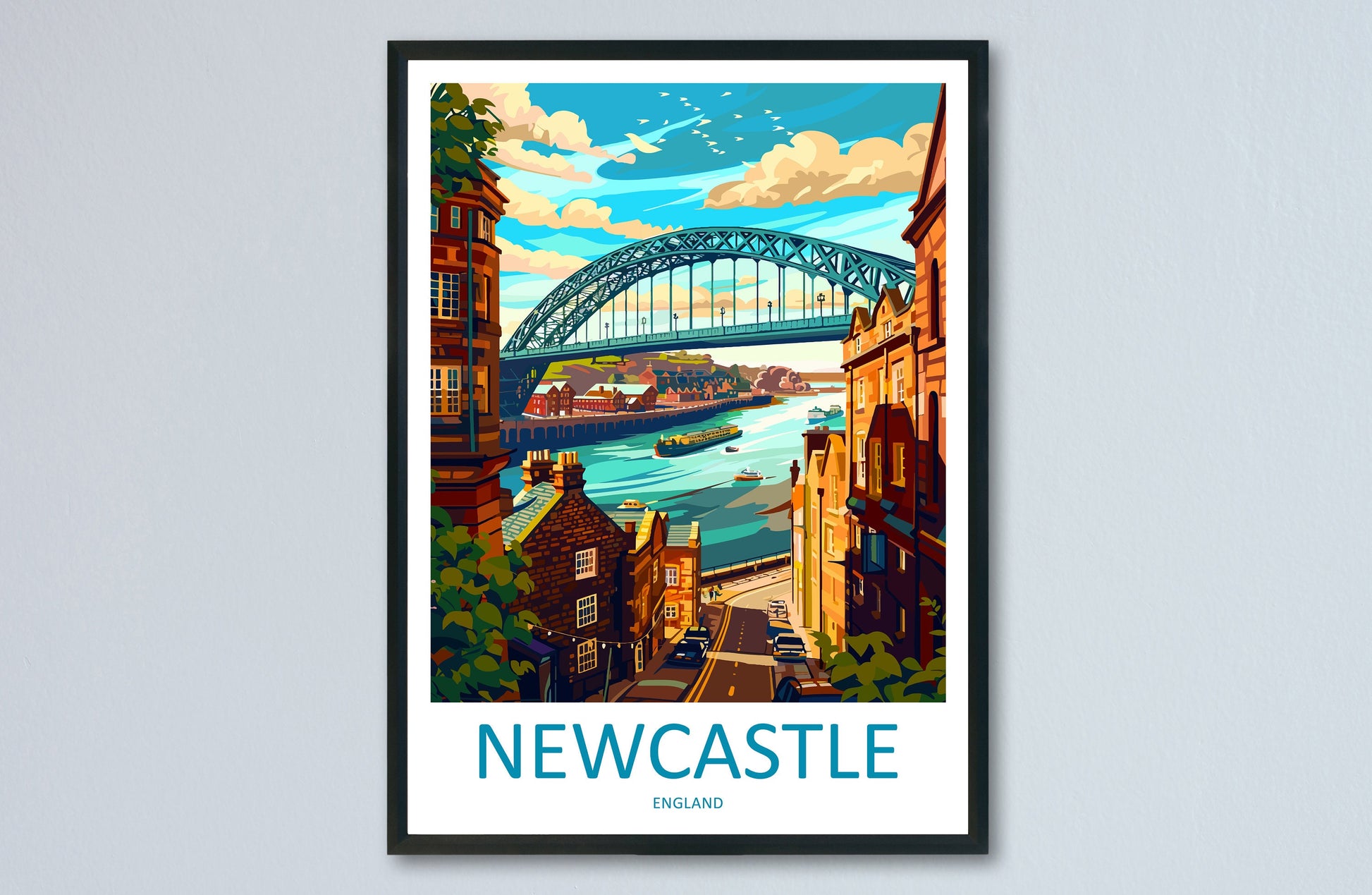 Newcastle Travel Print Wall Art Newcastle Wall Hanging Home Décor Newcastle Gift Art Lovers England Art Lover Gift Newcastle City Art Print