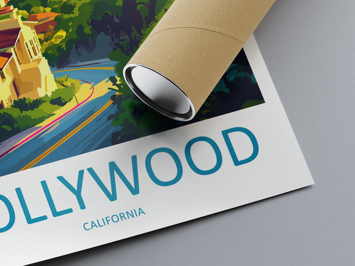 Hollywood Travel Print Wall Art Hollywood Wall Hanging Home Décor Hollywood Gift Art Lovers California Art Lover Gift Hollywood Hills