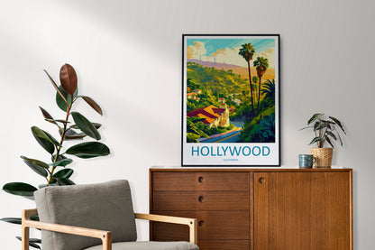 Hollywood Travel Print Wall Art Hollywood Wall Hanging Home Décor Hollywood Gift Art Lovers California Art Lover Gift Hollywood Hills