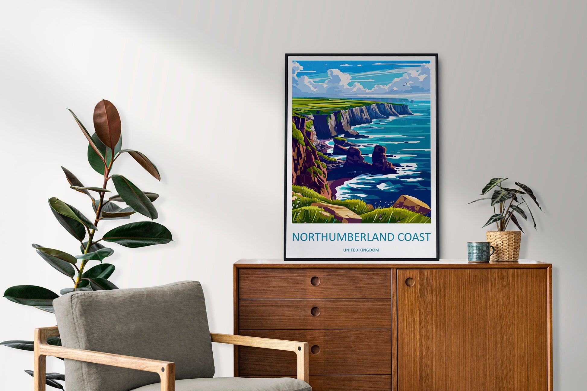 Northumberland Coast Travel Print Wall Art Northumberland Coast Wall Hanging Home Decor Northumberland Coast Gift Art Lovers Wall Art AONB