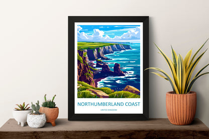 Northumberland Coast Travel Print Wall Art Northumberland Coast Wall Hanging Home Decor Northumberland Coast Gift Art Lovers Wall Art AONB