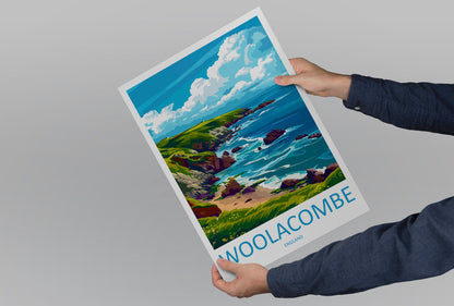 Woolacombe Travel Print Wall Art Woolacombe Wall Hanging Home Decor Woolacombe Gift Art Lovers Wall Art Devon Travel Art