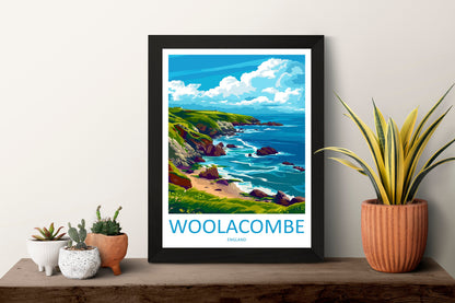 Woolacombe Travel Print Wall Art Woolacombe Wall Hanging Home Decor Woolacombe Gift Art Lovers Wall Art Devon Travel Art