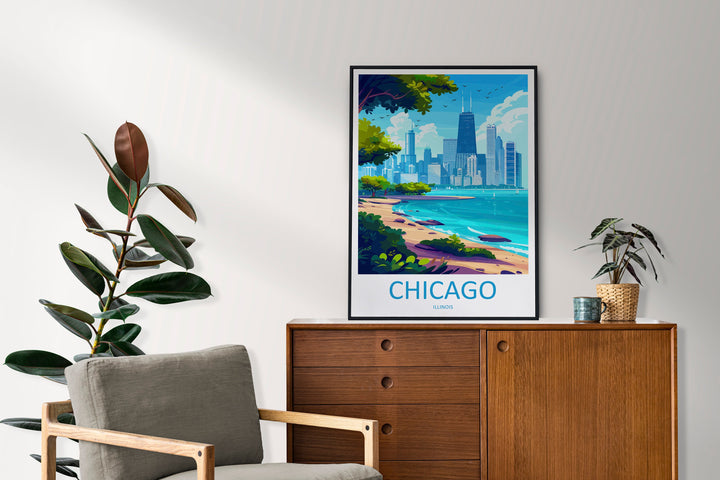 Chicago Travel Print Wall Art Chicago Wall Hanging Home Décor Chicago Gift Art Lovers Illinois Art Lover Gift