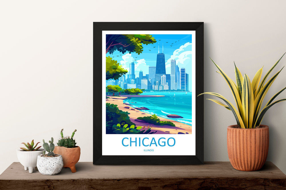 Chicago Travel Print Wall Art Chicago Wall Hanging Home Décor Chicago Gift Art Lovers Illinois Art Lover Gift