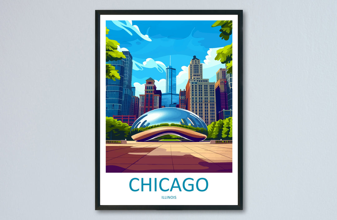 Chicago Travel Print Wall Art Chicago Wall Hanging Home Décor Chicago Gift Art Lovers Illinois Art Lover Gift Millennium Park Chicago Gift