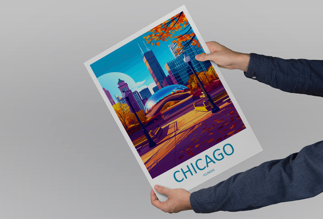 Chicago Travel Print Wall Art Chicago Wall Hanging Home Décor Chicago Gift Art Lovers Illinois Art Lover Gift Millennium Park Chicago Gift