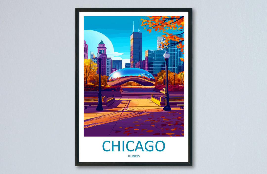 Chicago Travel Print Wall Art Chicago Wall Hanging Home Décor Chicago Gift Art Lovers Illinois Art Lover Gift Millennium Park Chicago Gift