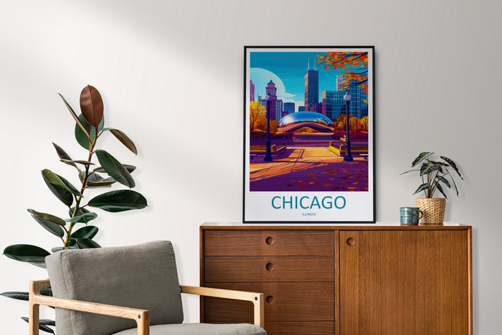 Chicago Travel Print Wall Art Chicago Wall Hanging Home Décor Chicago Gift Art Lovers Illinois Art Lover Gift Millennium Park Chicago Gift