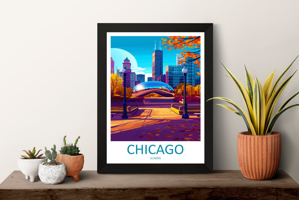 Chicago Travel Print Wall Art Chicago Wall Hanging Home Décor Chicago Gift Art Lovers Illinois Art Lover Gift Millennium Park Chicago Gift