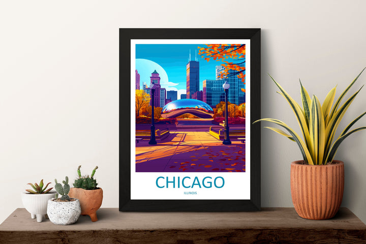 Chicago Travel Print Wall Art Chicago Wall Hanging Home Décor Chicago Gift Art Lovers Illinois Art Lover Gift Millennium Park Chicago Gift