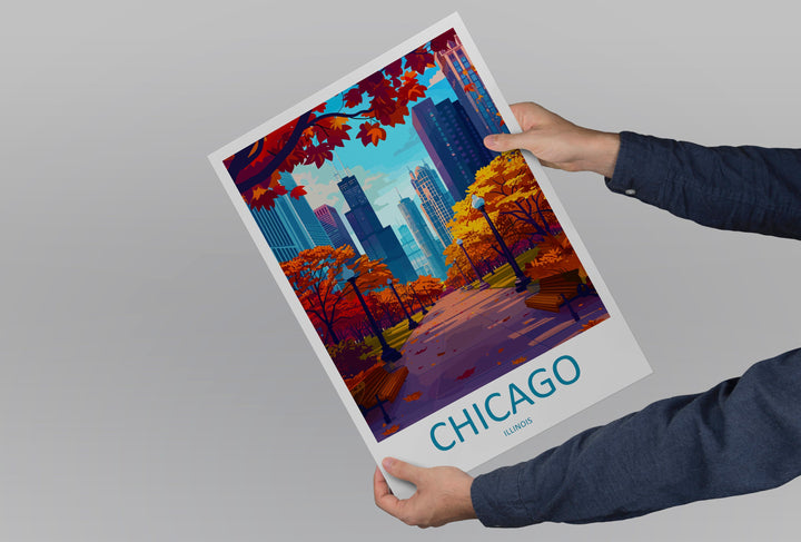 Chicago Travel Print Wall Art Chicago Wall Hanging Home Décor Chicago Gift Art Lovers Illinois Art Lover Gift Millennium Park Chicago Gift