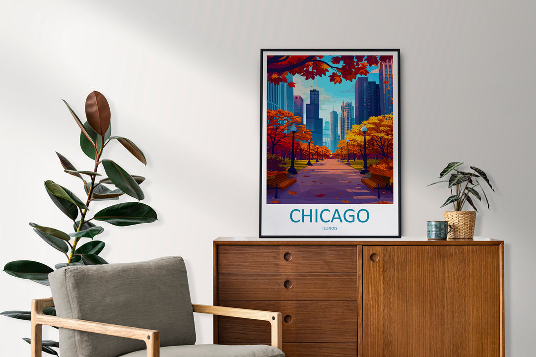 Chicago Travel Print Wall Art Chicago Wall Hanging Home Décor Chicago Gift Art Lovers Illinois Art Lover Gift Millennium Park Chicago Gift