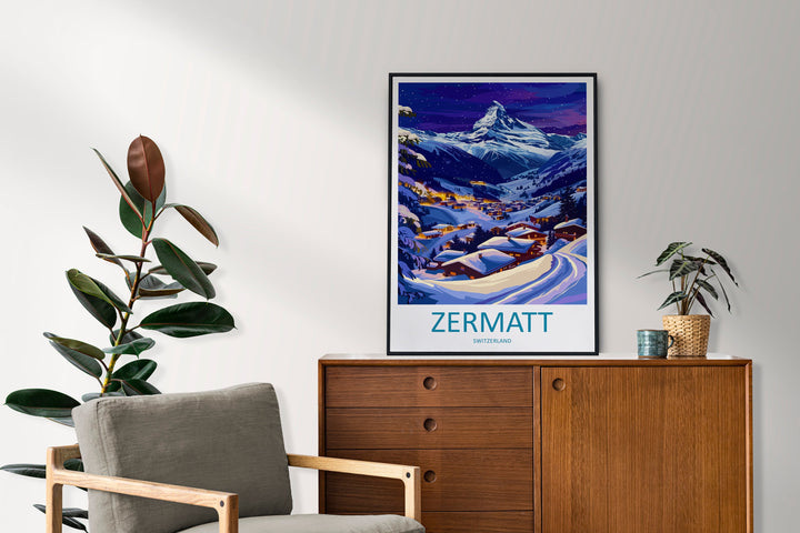 Zermatt Travel Print Wall Art Zermatt Wall Hanging Home Décor Zermatt Gift Art Lovers Ski Art Lover Gift Zermatt Print Skiing Zermatt Art