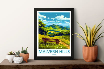Malvern Hills Travel Print Wall Art Malvern Hills Wall Hanging Home Decoration Malvern Hills Gift Art Lovers Wall Art AONB Wall Print