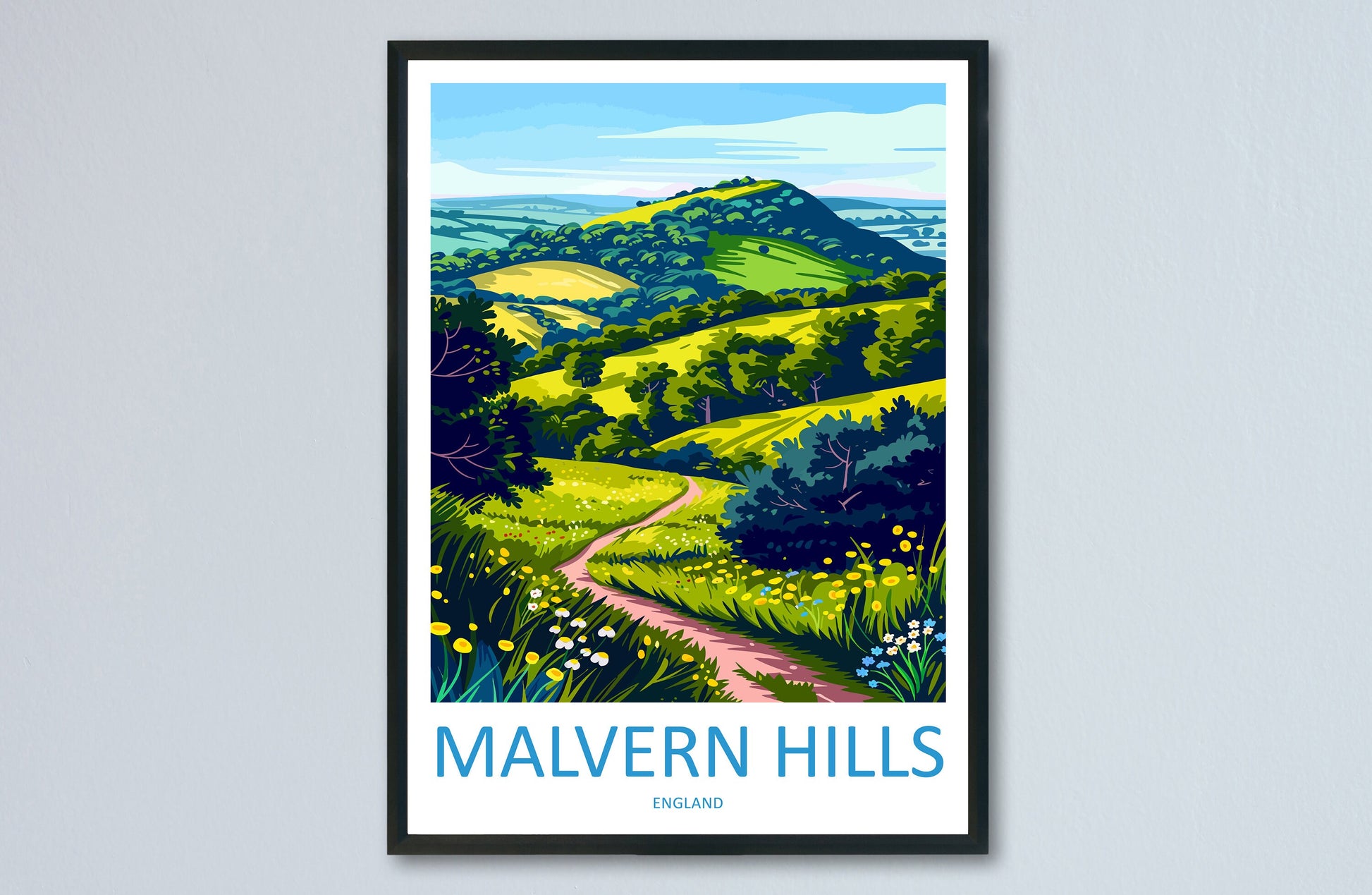 Malvern Hills Travel Print Wall Art Malvern Hills Wall Hanging Home Decoration Malvern Hills Gift Art Lovers Wall Art AONB Wall Print