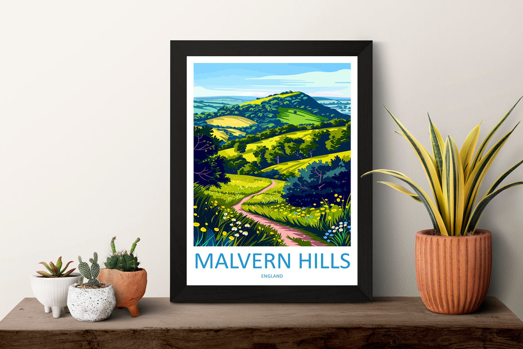 Malvern Hills Travel Print Wall Art Malvern Hills Wall Hanging Home Decoration Malvern Hills Gift Art Lovers Wall Art AONB Wall Print