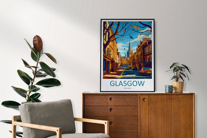 Glasgow Travel Print Wall Art Glasgow Wall Hanging Home Décor Glasgow Gift Art Lovers Scotland Art Lover Gift Glasgow Travel Artwork